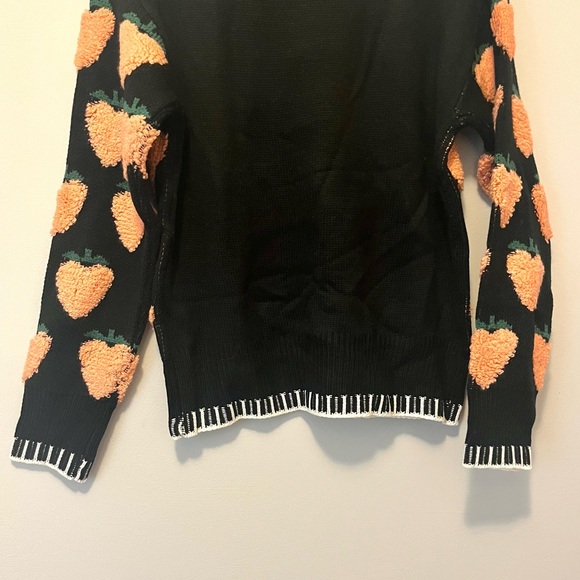 navy blue fruit knit sweater with pink fluffy peaches 🍑 - Picture 8 of 9